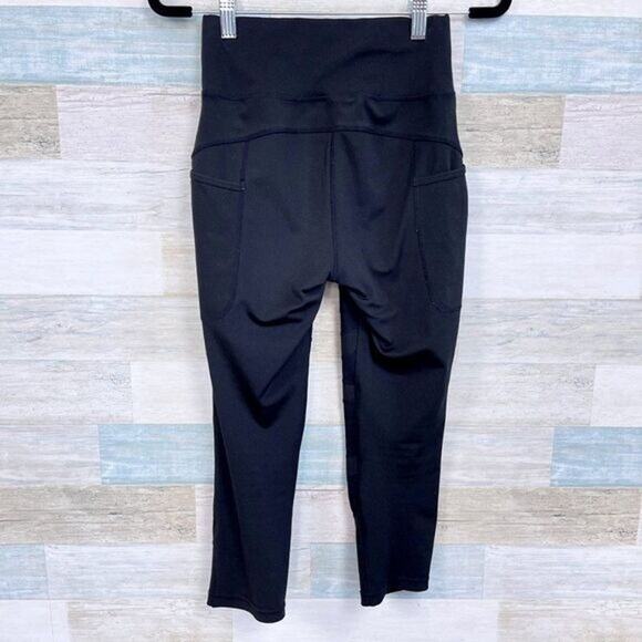 POP FIT Ava Mesh Striped Cropped Capri Workout Leggings Black Womens XS - Picture 3 of 4